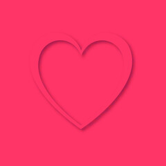 Heart with a shadow of beautiful abstract festive hearts made of pink paper for a happy Valentine's Day on a pink background and copy space. Vector illustration