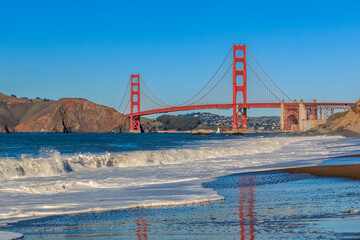 Famous Golden Gate Bridge in San Francisco, California view from Baker Beach