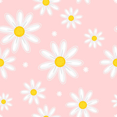 Obraz premium Seamless pattern with daisies on pink background vector.
