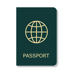 green passport cover with globe outline, flat vector illustration