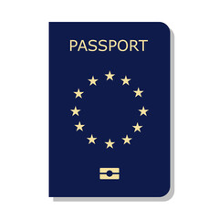 blue passport cover with stars, flat vector illustration