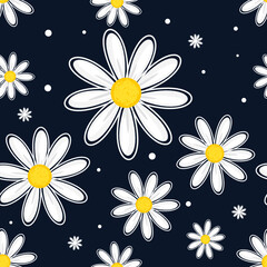 seamless pattern with daisies on blue background vector. 