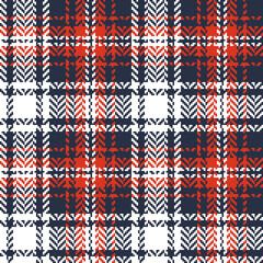 Plaid pattern vector. Herringbone blue, red, white seamless tartan check plaid for jacket, coat, skirt, tablecloth, or other modern autumn winter fashion fabric design.