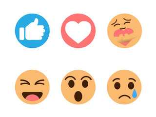 Popular social media collection icons, Emoji chat comment reactions.