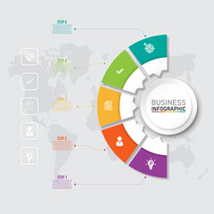 Infographic Template Half circle.Business Concept With 5 Options.Workflow, Chart,Timeline ,Diagram.