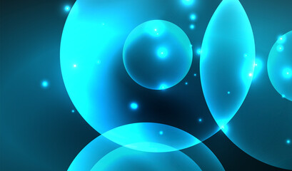 Glowing neon shiny transparent abstract geometric shapes with light effects. Techno futuristic vector abstract background For Wallpaper, Banner, Background, Card, Book Illustration, landing page