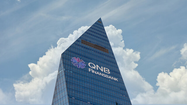 Top floors of QNB Finansbank headquarters tower in Levent, istanbul, Turkey