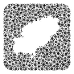 Flu virus map of Ibiza Island mosaic designed with rounded square and carved shape. Vector map of Ibiza Island collage of flu viral parts in various sizes and grey color hues.