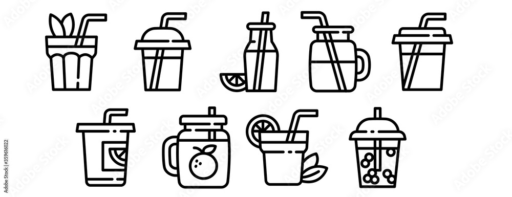 Poster smoothie icons set. outline set of smoothie vector icons for web design isolated on white background