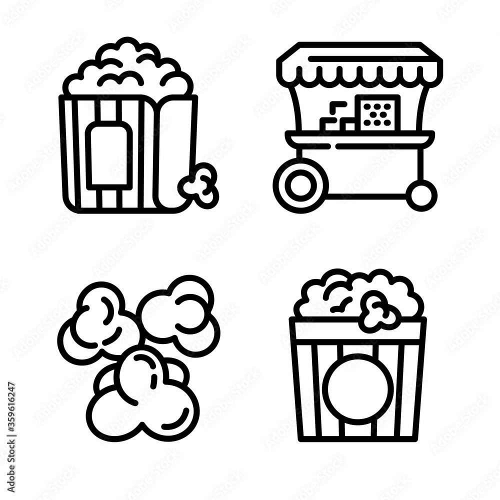 Aufkleber popcorn icons set. outline set of popcorn vector icons for web design isolated on white background