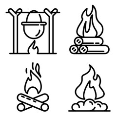 Campfire icons set. Outline set of campfire vector icons for web design isolated on white background