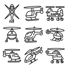 Helicopter icons set. Outline set of helicopter vector icons for web design isolated on white background