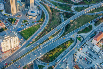 Traffic and highway road from air in Istanbul.