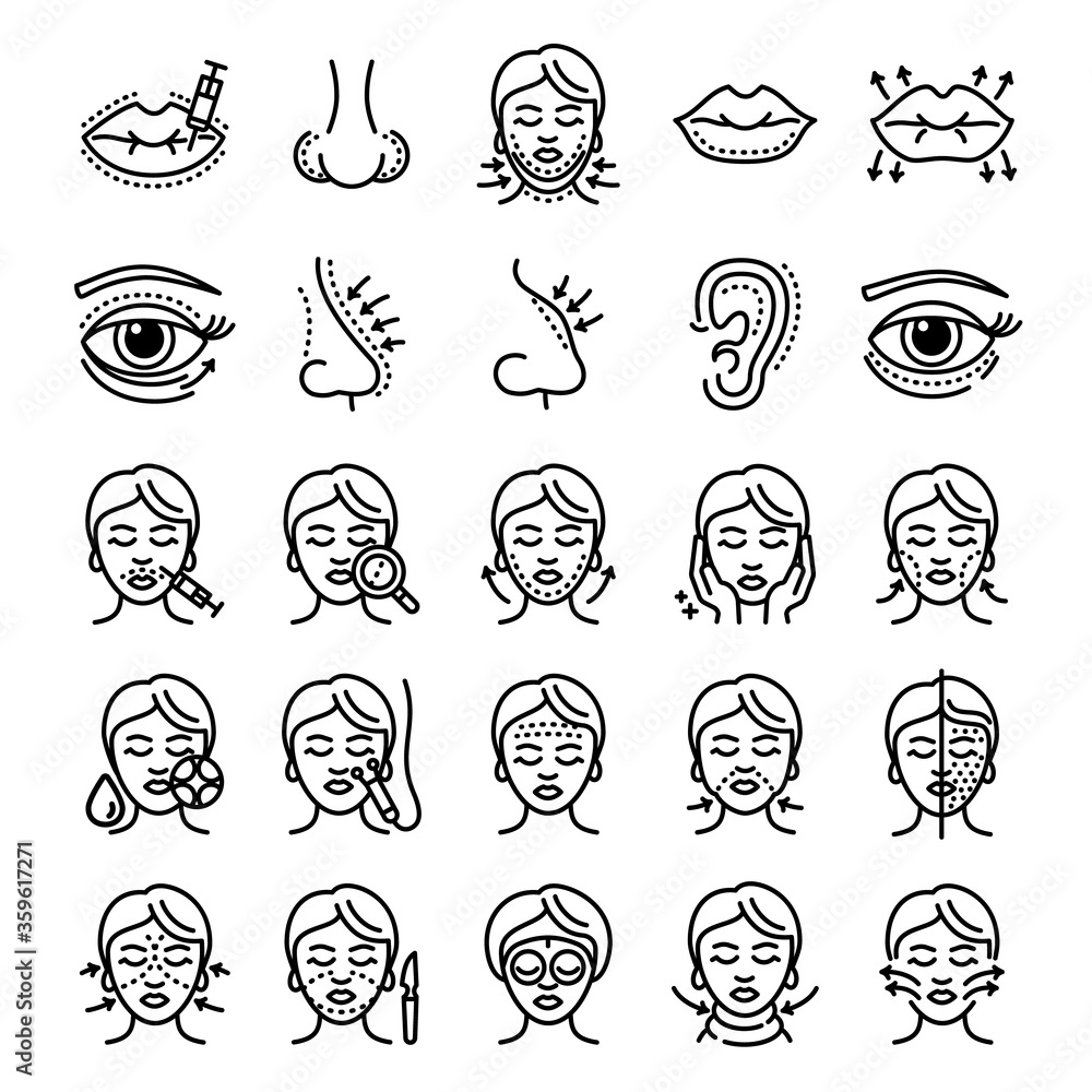 Poster lifting facial icons set. outline set of lifting facial vector icons for web design isolated on whit