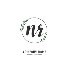N R NR Initial handwriting and signature logo design with circle. Beautiful design handwritten logo for fashion, team, wedding, luxury logo.