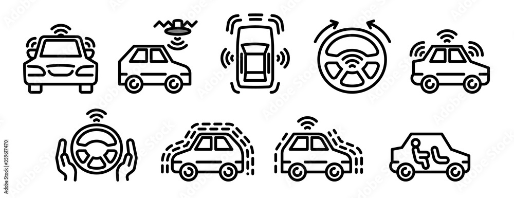 Poster driverless car icons set. outline set of driverless car vector icons for web design isolated on whit