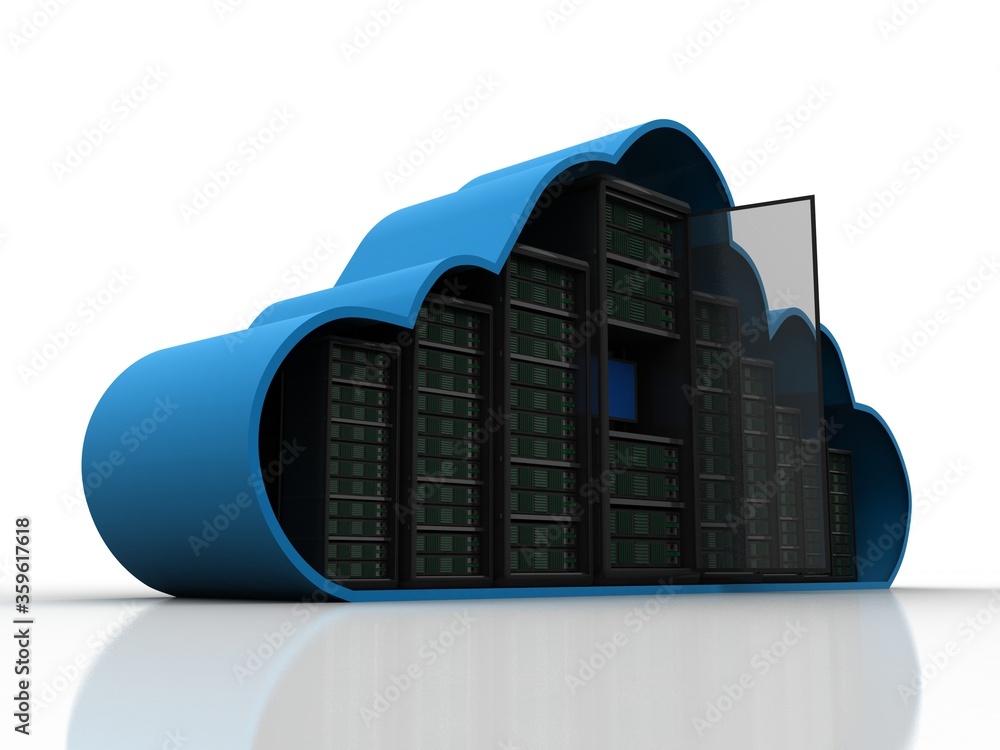 Poster 3d rendering cloud online storage icons with data