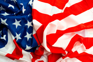 Fototapeta na wymiar Close up front view shot of big US flag for july 4