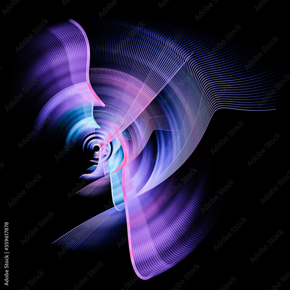 Poster flat surfaces of various shapes rotate around the center on a black background. graphic design eleme