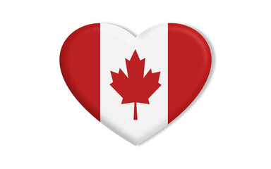 National flag of Canada in the shape of a heart. Symbol for the design and illustration of relationships and feelings. The concept of love, patriotism and independence. white background