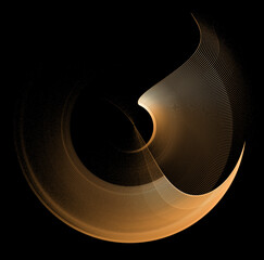 Two abstract blades curved by an arc. Surfaces rotate on a black background. Graphic design element. 3D rendering. 3D illustration