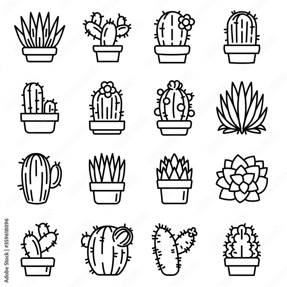 Poster succulent icons set. outline set of succulent vector icons for web design isolated on white backgrou