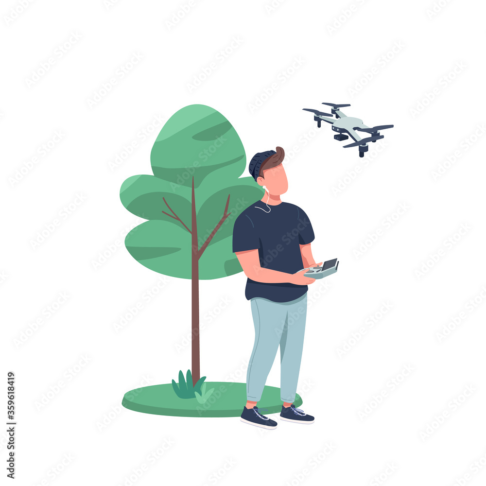 Aufkleber man with drone flat color vector faceless character