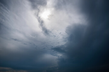Dark thunderclouds on a blue sky.