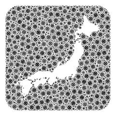 Pandemic virus map of Japan mosaic designed with rounded square and cut out shape. Vector map of Japan collage of pandemic virus items in various sizes and gray color hues.