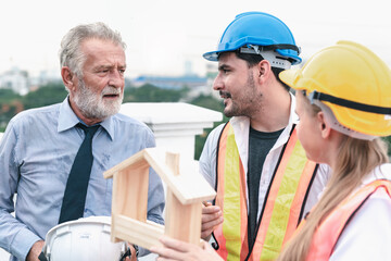 Construction Engineer Team Discussion Planing Work for Residential Estate Project, Engineering Teamwork Meeting Discuss About Building Architecture at Construction Site Together. Business Contractor