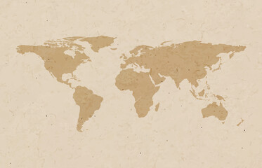World map vector background. Grunge brown paper texture style
