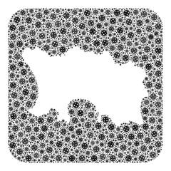 Covid-2019 virus map of Jersey Island mosaic created with rounded square and carved shape. Vector map of Jersey Island composition of covid-2019 ojects in different sizes and gray color tints.