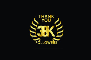 38K,38.000 Follower Thank you anniversary logo with golden and isolated on black background for social media, internet - Vector
