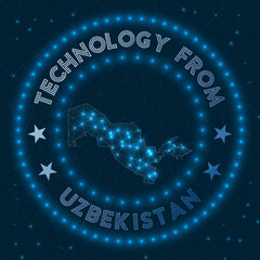 Technology From Uzbekistan. Futuristic geometric badge of the country. Technological concept. Round Uzbekistan logo. Vector illustration.