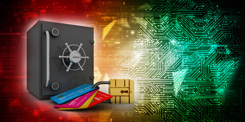 3d rendering  credit or debit card protection lock with metal locker