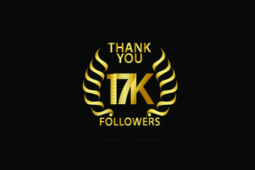 17K,17.000 Follower Thank you anniversary logo with golden and isolated on black background for social media, internet - Vector