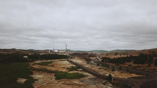 Environmental disaster catastrophe pollution consequences. industrial production plant . ecological catastrophe. Karabash, Chelyabinsk district
