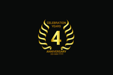 year minimalist logo years, jubilee, greeting card. Birthday invitation. Sign wings Line Gold space vector illustration on black background - Vector