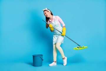 Full length body size view of her she nice attractive pretty lovely funny funky cheerful cheery...