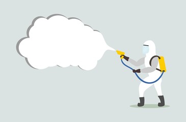 Medical staff or health workers spray disinfectant fluids in the surrounding environment to prevent transmission of the corona virus (COVID-19)