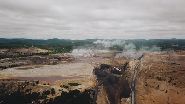 Environmental disaster catastrophe pollution consequences. industrial production plant . ecological catastrophe. Karabash, Chelyabinsk district
