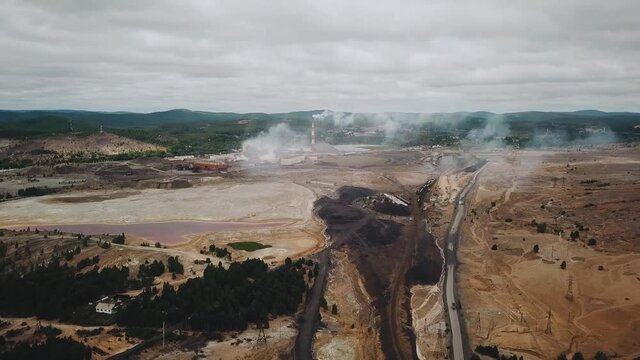 Environmental disaster catastrophe pollution consequences. industrial production plant . ecological catastrophe. Karabash, Chelyabinsk district
