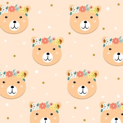 seamless pattern with teddy bears and flowers