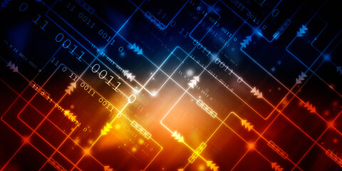 Obraz premium 2d illustration abstract digital binary data on computer screen