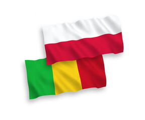 Flags of Mali and Poland on a white background