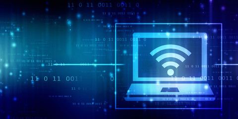 2d illustration WiFi symbol with laptop
