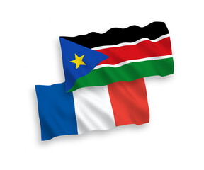 Flags of France and Republic of South Sudan on a white background