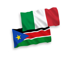Flags of Italy and Republic of South Sudan on a white background