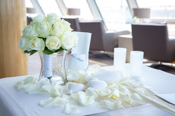 Wedding flower bouquet with white roses