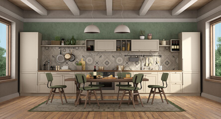 Classic style kitchen with wooden table and chairs
